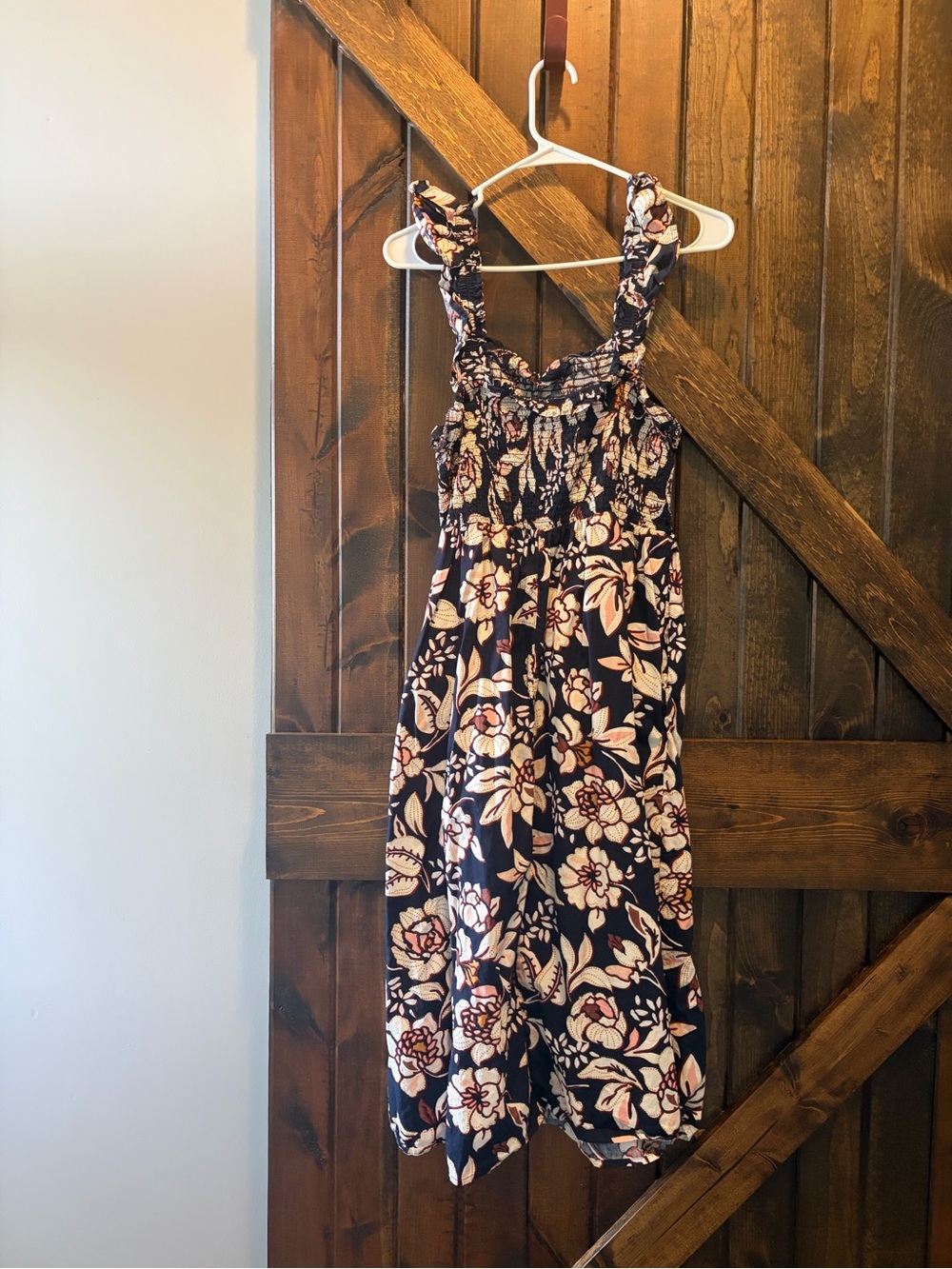 Maurices Navy Floral Dress with Cream and Pink Accents